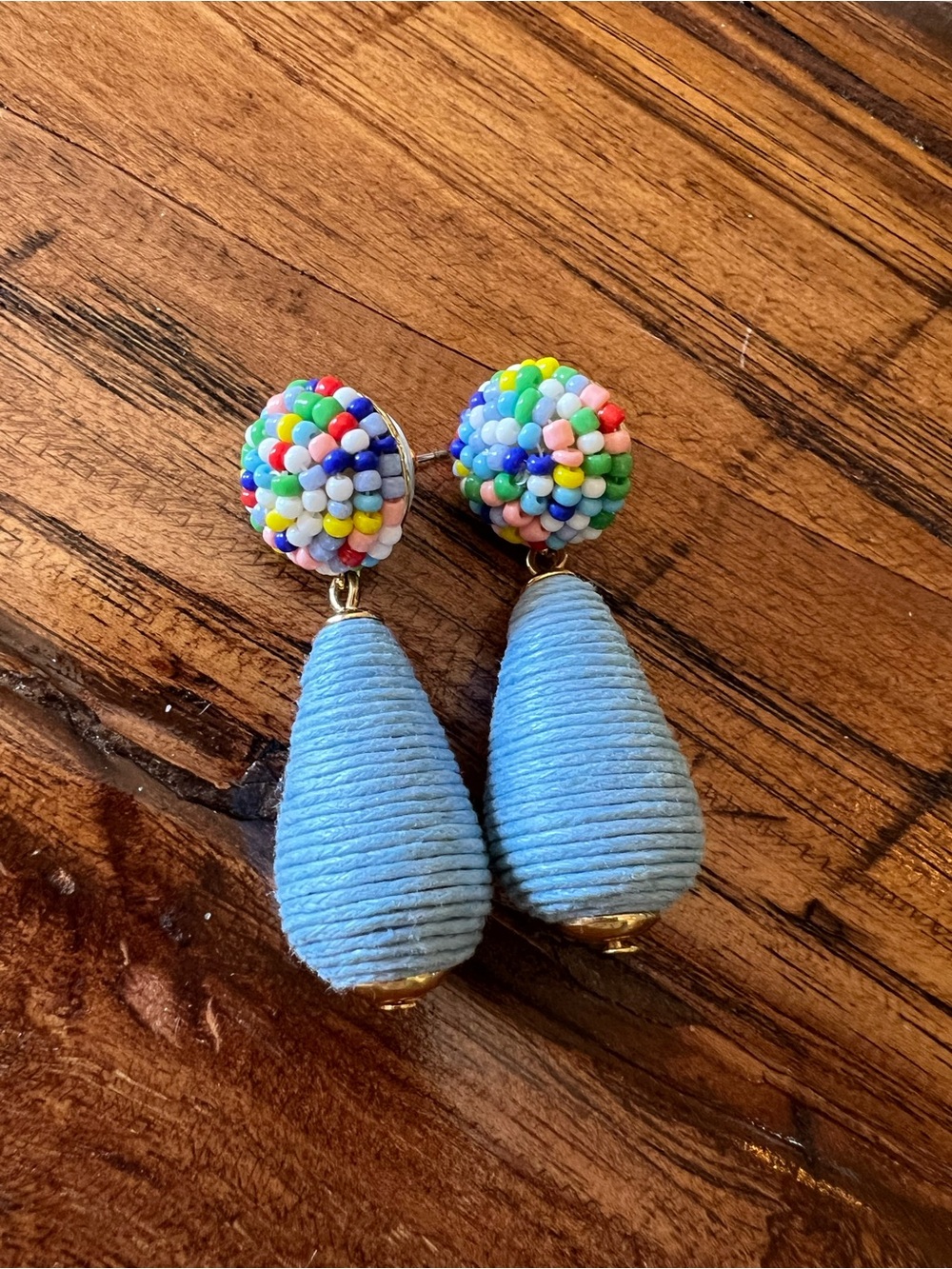 Confetti and Blue Beaded Drop Earrings - Multicolor tear drop